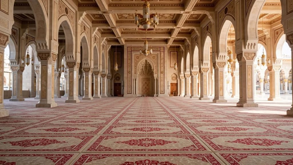 سجاد مسجد نظيف ولامع بعد التنظيف الاحترافي من شركة تنظيف مساجد بمكة