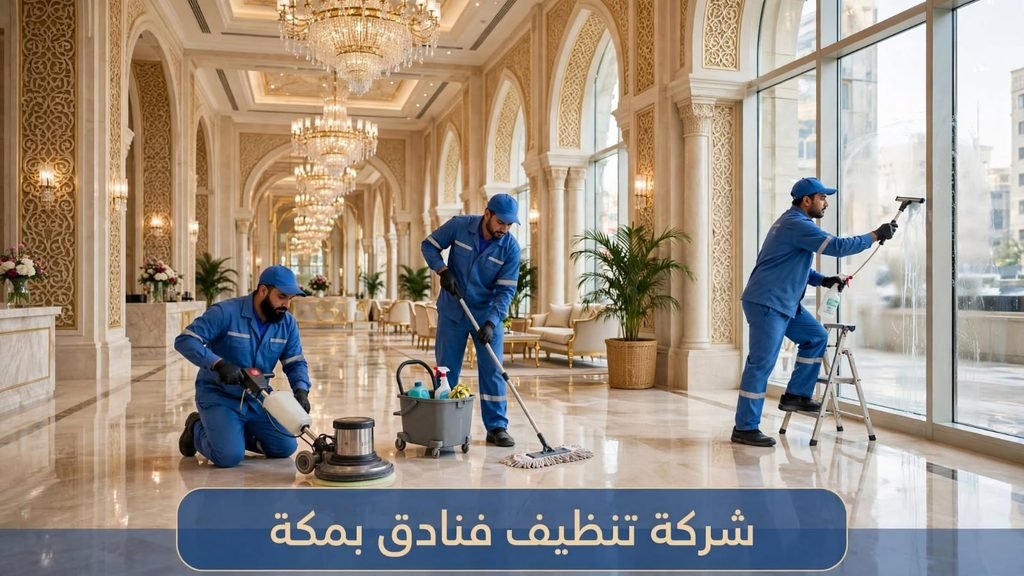 شركة تنظيف فنادق بمكة تنظف بهو ولوبي فندق فاخر وتنظف الأرضيات الرخامية والزجاج
